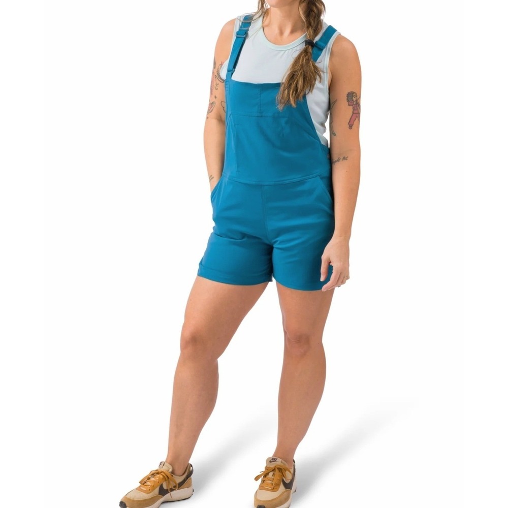 Flylow Life Jumper Shortalls Overall Shorts Womens Large BlueUPF50 Outdoor $100 - Picture 11 of 14